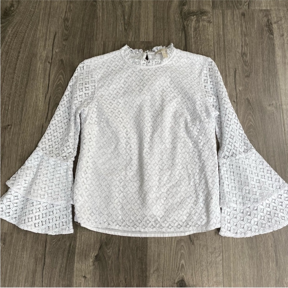 MICHAEL Michael Kors Eyelet Lace High Neck Bell Sleeve Blouse